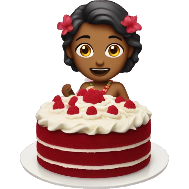 hula dancer eating red velvet cake emoji