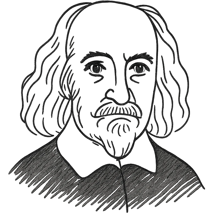 a hand drawn black outline portrait of philosopher Thomas Hobbes with similar-sized eyes based a famous portrait of him emoji