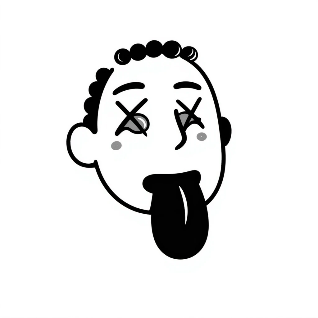 hand drawn doodle style dead face with cross eyes and tongue out emoji