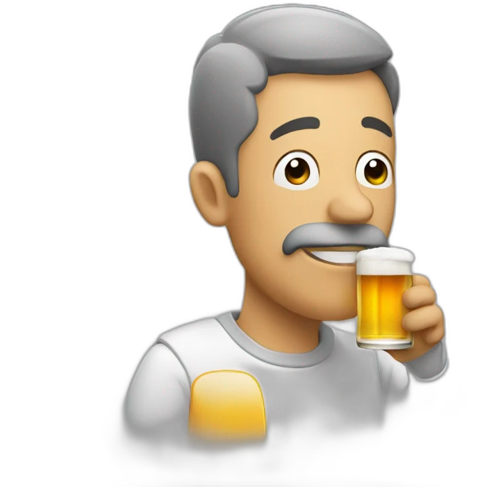 Man with smoke coming from nose holding a beer emoji