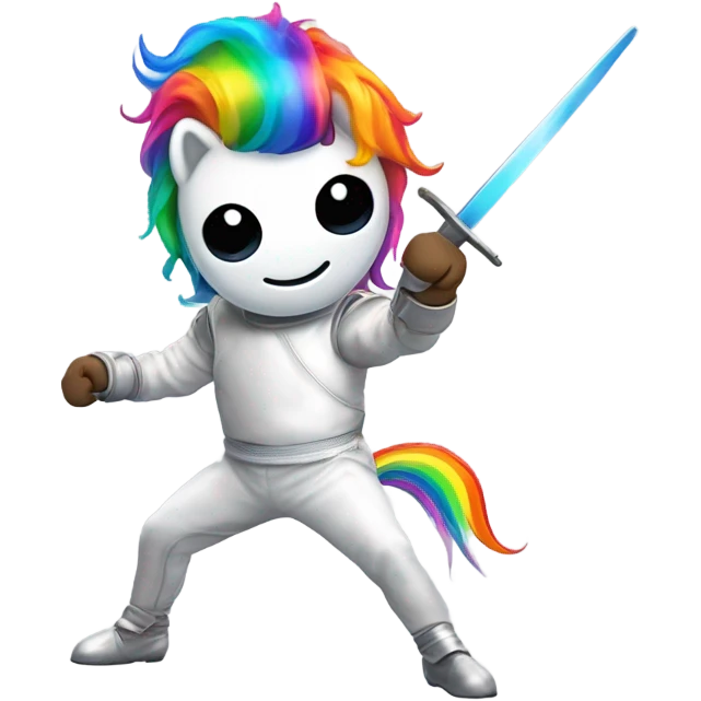 make me an emoji of a fencer riding a rainbow unicorn emoji