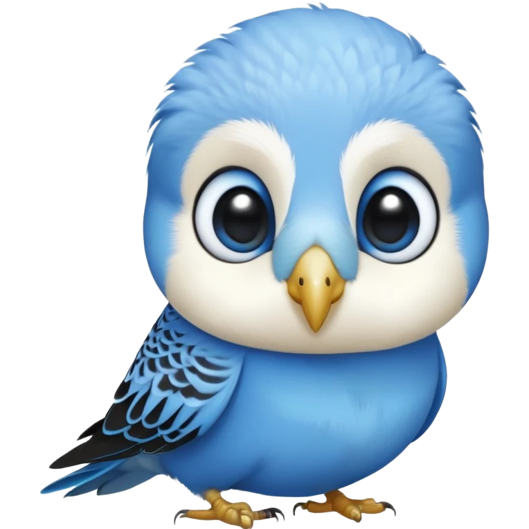 cinematic-cute-blue-budgie-portrait-emoji,-head-tilted-playfully-and-inquisitively,-featuring-a-brilliant-blue-feathered-fur-and white and black face-with-a-natural-sheen,-round,-sparkling-dark-eyes-filled-with-curiosity,-simplified-yet-irresistibly-adorable emoji