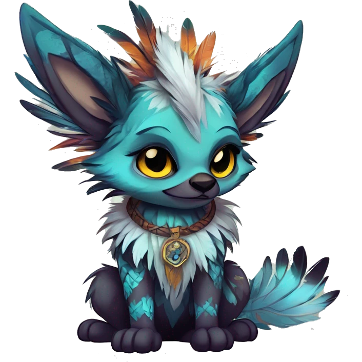 cute cool edgy fantasy animal fursona creature by griffsnuff & LiLaiRa & Falvie with exotic colors with patterns and feathers and collar full body emoji