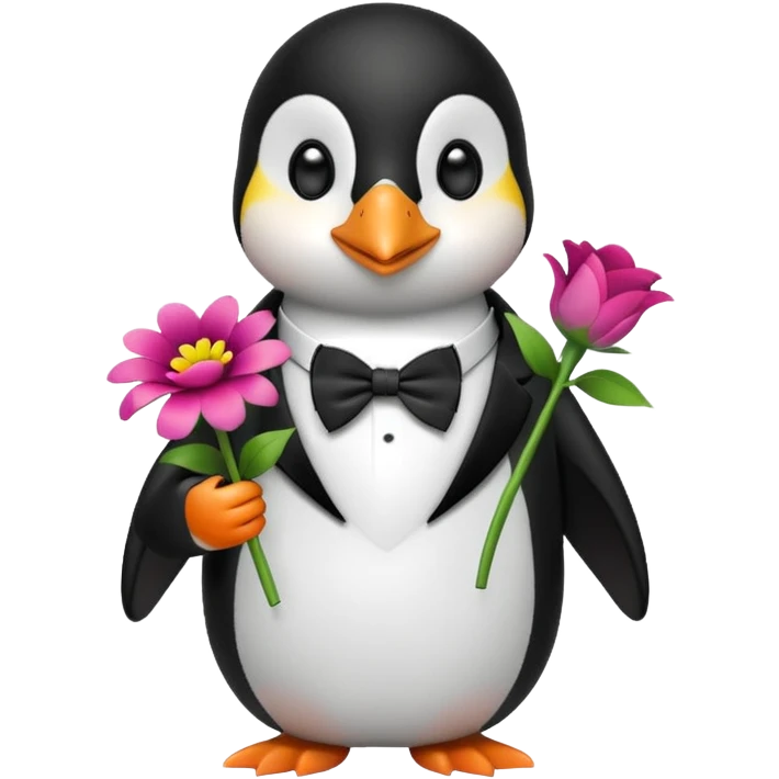 Penguin holding flowers emoji