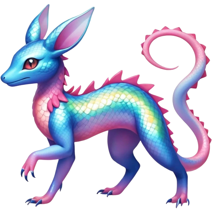 Colorful Iridescent Exotic Amaura-Salandit-Aurorus-Sylveon-Fakémon-hybrid-creature (full body)  emoji