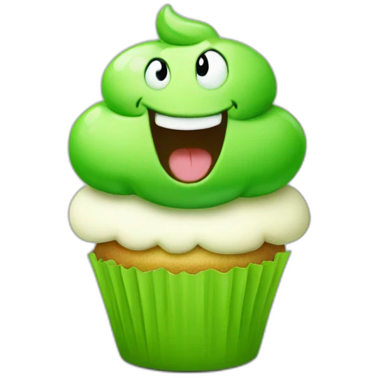 Happy green cupcake with yoshi emoji