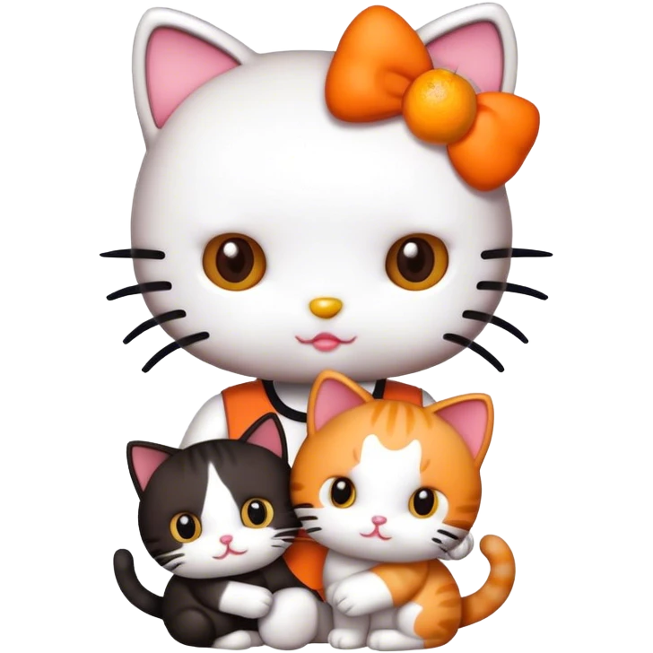 Hello kitty holding two cats and orange and white black brown emoji