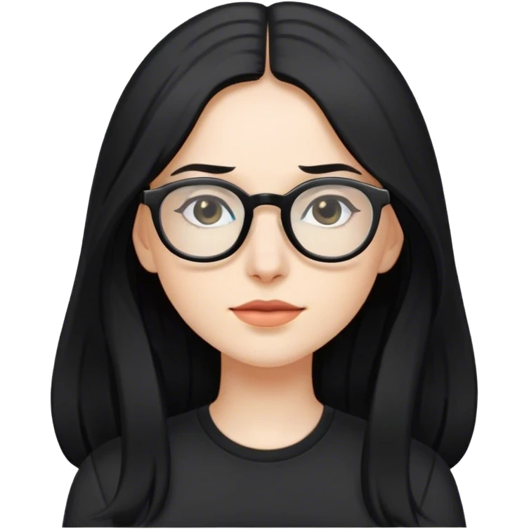 pale woman with long black hair, wearing glasses and black shirt emoji