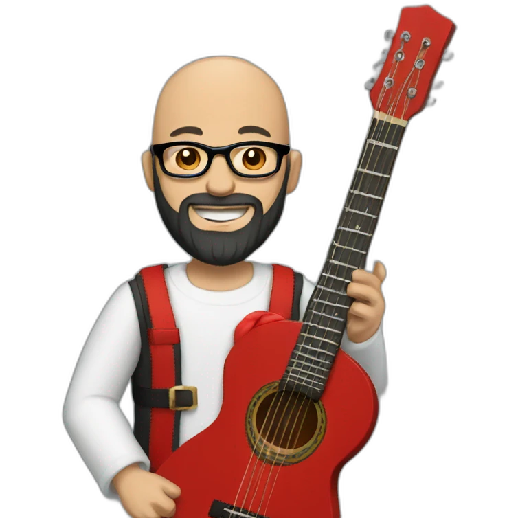 Bald Guy with santa style long black beard, glasses playing guitar emoji