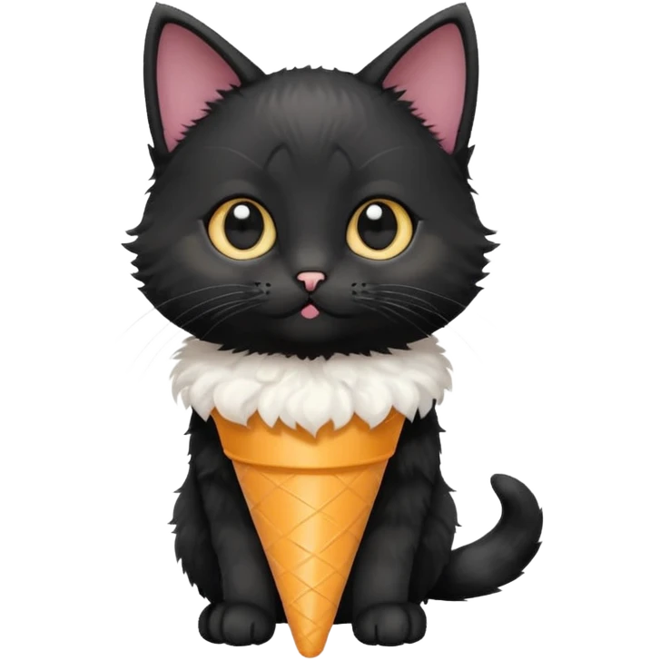 A mostly black kitten with a white chest and a plastic cone on emoji