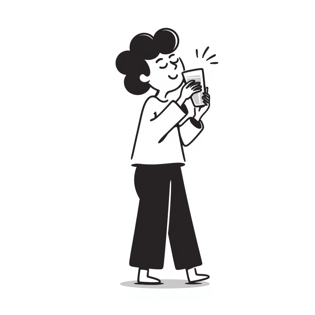 Hand drawn person drinking water from a glass emoji