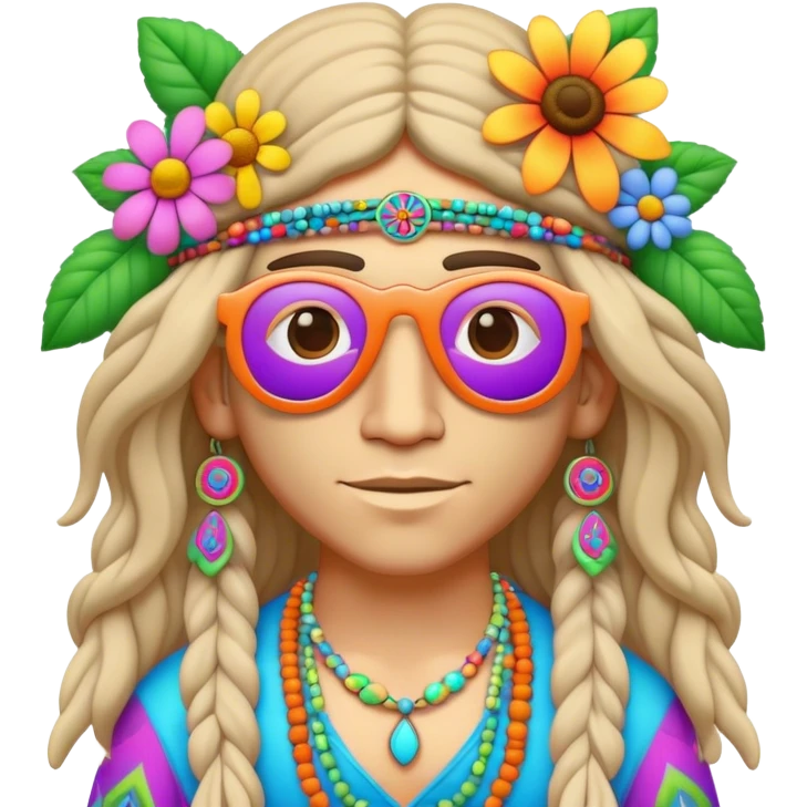 3D, psychedelic colored hippie with flower border emoji