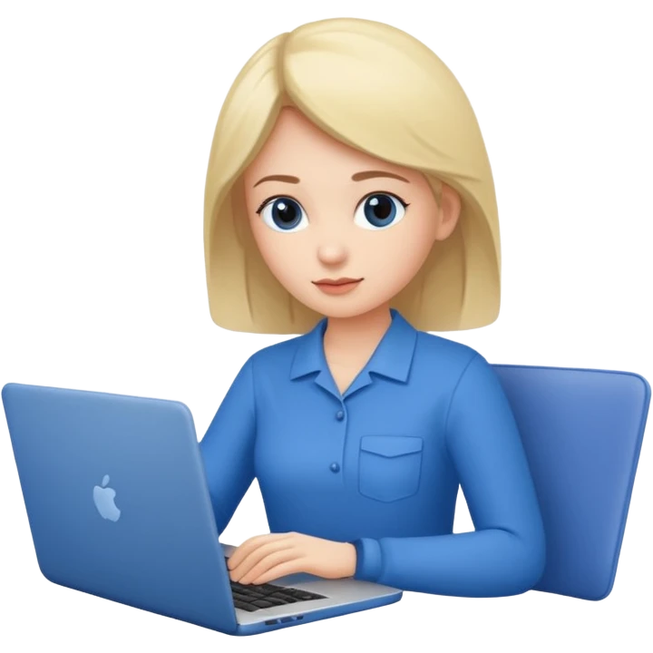 woman dressed in blue, working on laptop emoji