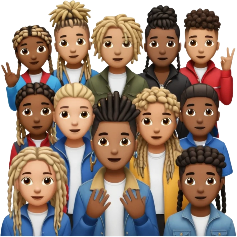 Crowd of fans consisting of African American men with dreadlocks and And African men's with low top and high top curly taper fade haircuts and African American women with braids all in crowd enjoying concert emoji