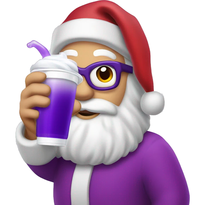 Santa Claus drinking purple liquid from a Styrofoam cup emoji