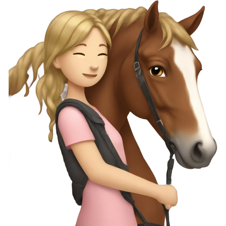 Girl hugging brown horse with white spots  emoji