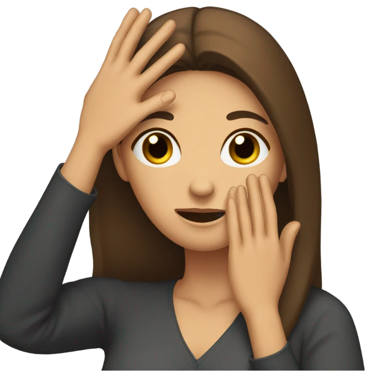 Woman with long brown hair doing face palm emoji