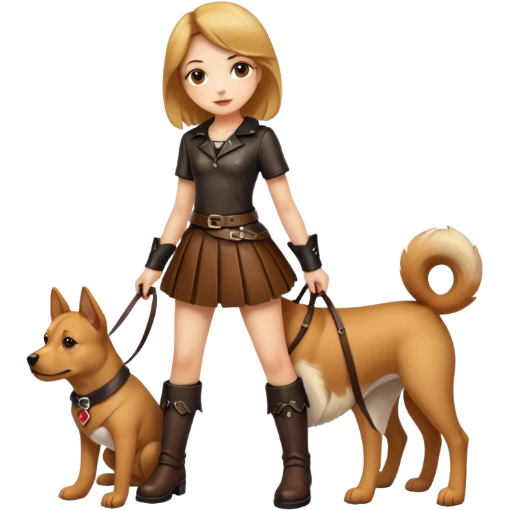 Girl dressed like a dog and in  leather skirt and boots emoji