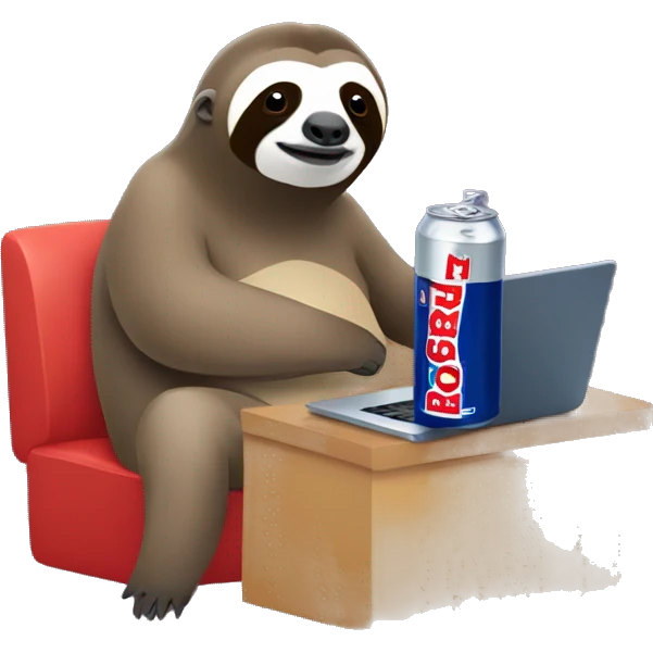 sloth with RedBull can and laptop emoji
