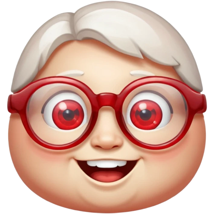 A single chubby crystal gemstone character wearing cute glasses, chunky and irregular with faceted sides, [red], big glossy eyes behind the glasses and a wide happy smile, , high detail, soft lighting, centered on a plain dark background emoji