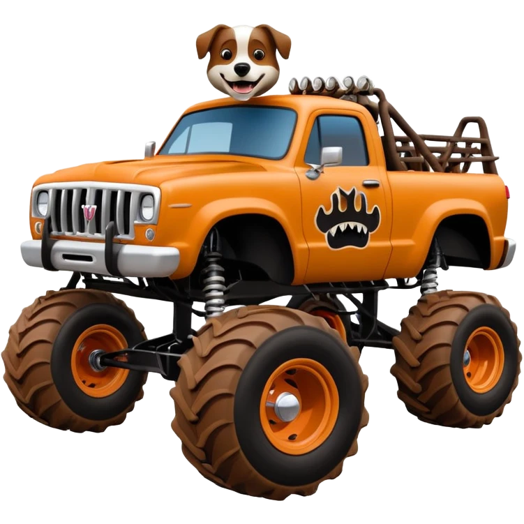 1 girl Monster Mutt - Monster Jam (Model Year: 2021) (Iconic colour: Brown with dog features) - A unique monster truck with playful, dog-inspired design cues. The vehicle is painted. emoji