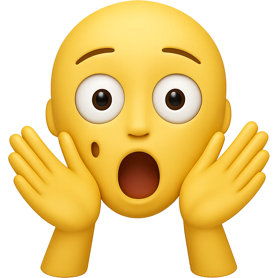 Add hands to the chocki emoji while keeping the shocked face expression. Preserve the transparent background. The style should match the Apple emoji style with its characteristic look and colors. emoji