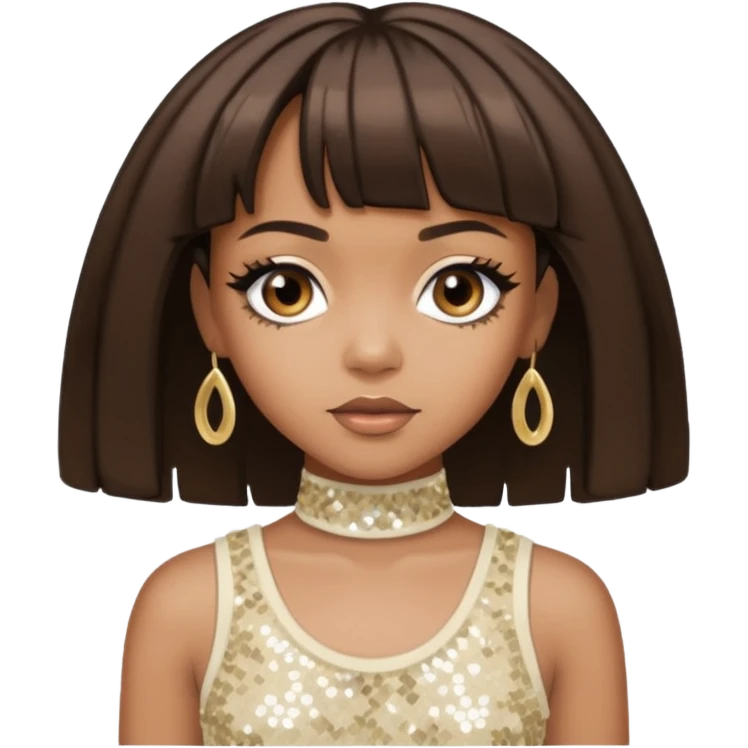 Left Eye from TLC with medium dark brown hair, ivory sequin outfit emoji