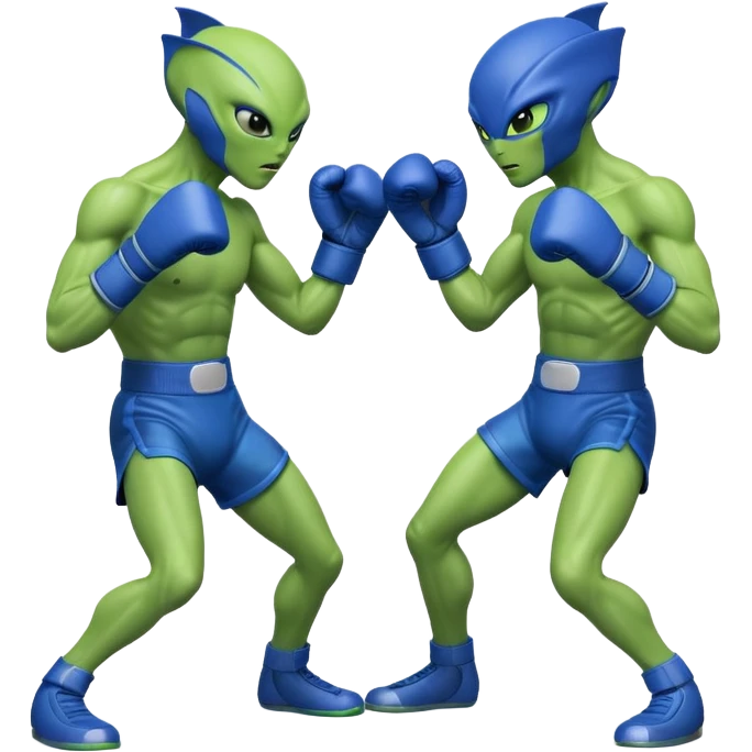 two aliens boxing in a fight stance, facing each other with raised gloves, dynamic action pose, intense expressions, sci-fi arena vibe, 3D cartoon style, mobile game icon style, clean background, no text, no watermark
 emoji