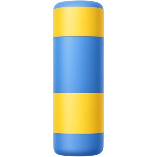 Blue foam tube with yellow ends on both end, not hollow, front view emoji