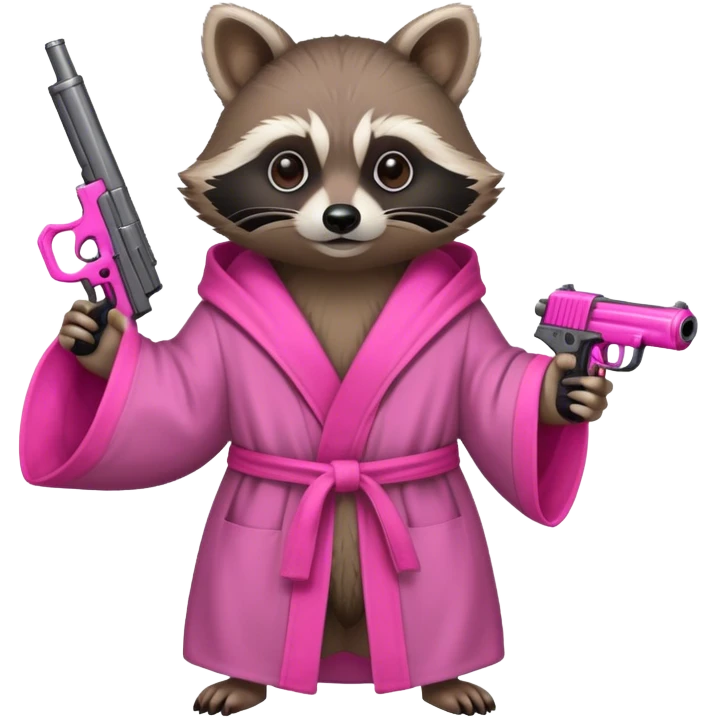 Raccoon in a robe holding a pink gun emoji