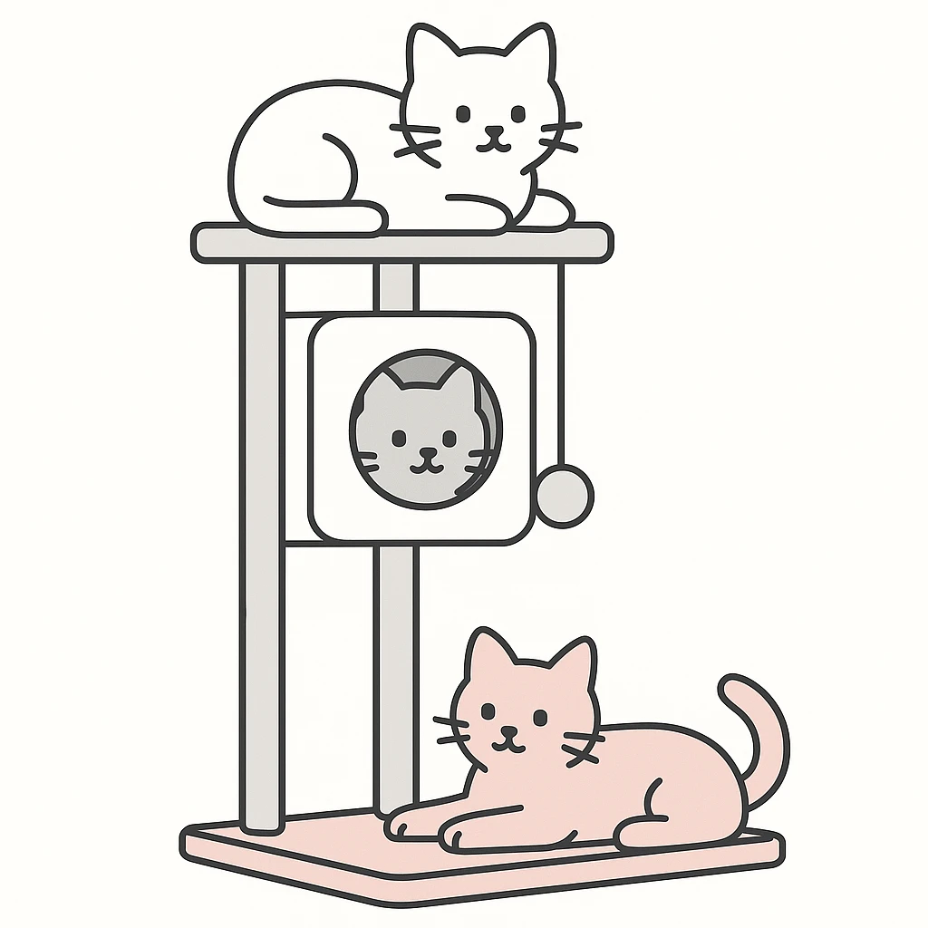 cats relaxing in a vertical playhouse emoji