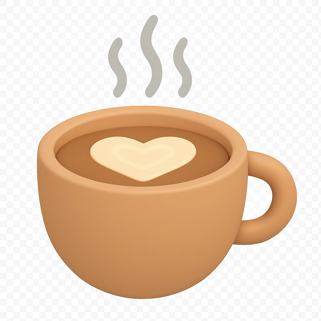 A steaming coffee cup with a heart pattern in the foam emoji