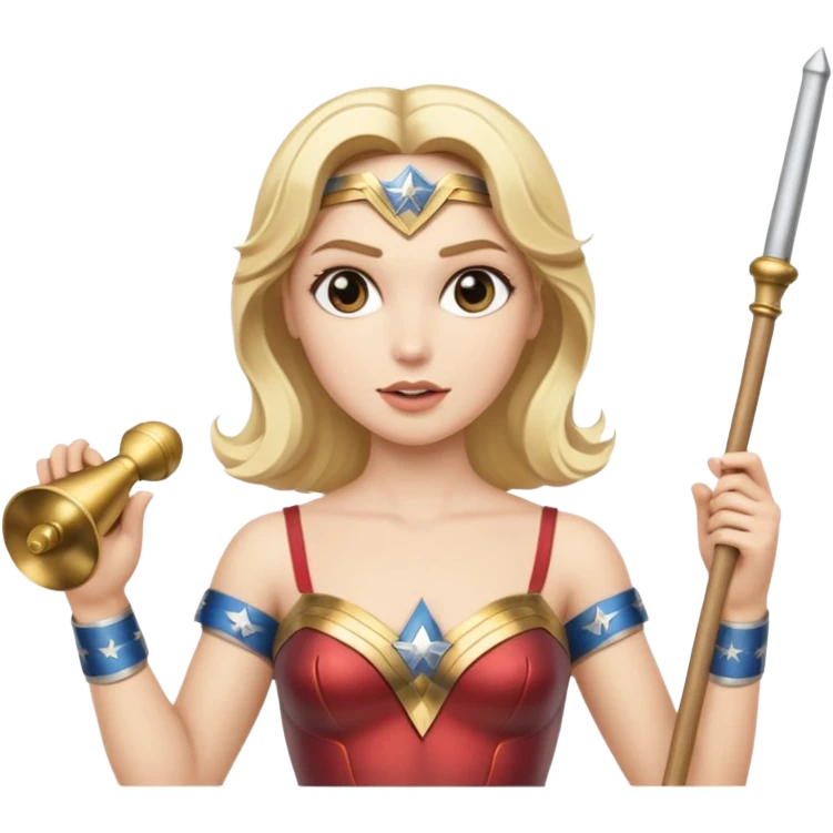 Blonde Wonder Woman holding white orchestra conductor’s baton and bell emoji