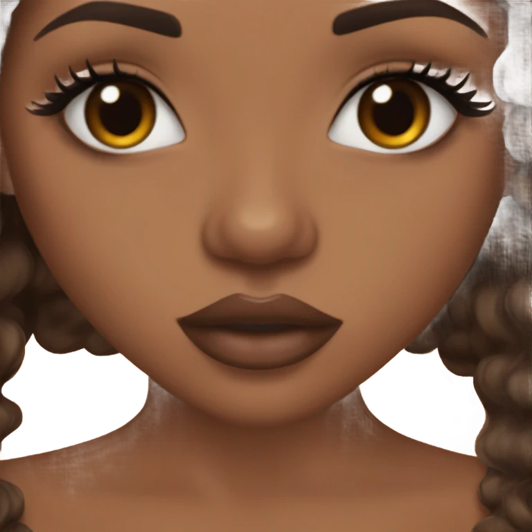 Light brown skin girl, long curly dark brown hair, brown lip liner with glossy lips, and long lashes emoji