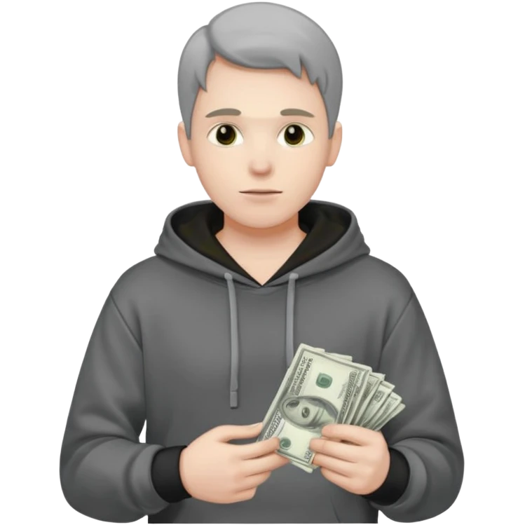 robber with a wad of money but he is white and in black/white-gray hoodiethis guy with money emoji