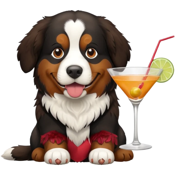 Bernese mountain dog with a cocktail glass emoji