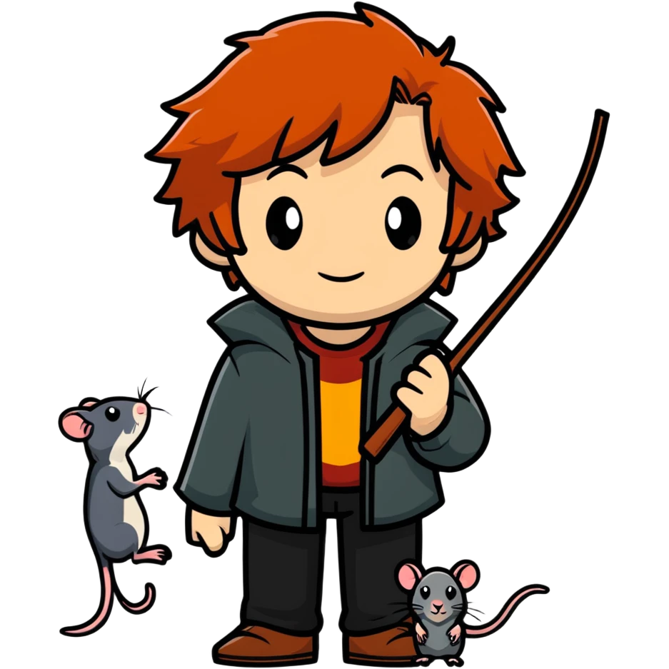 Ron Weasley with broken wand and pet rat emoji
