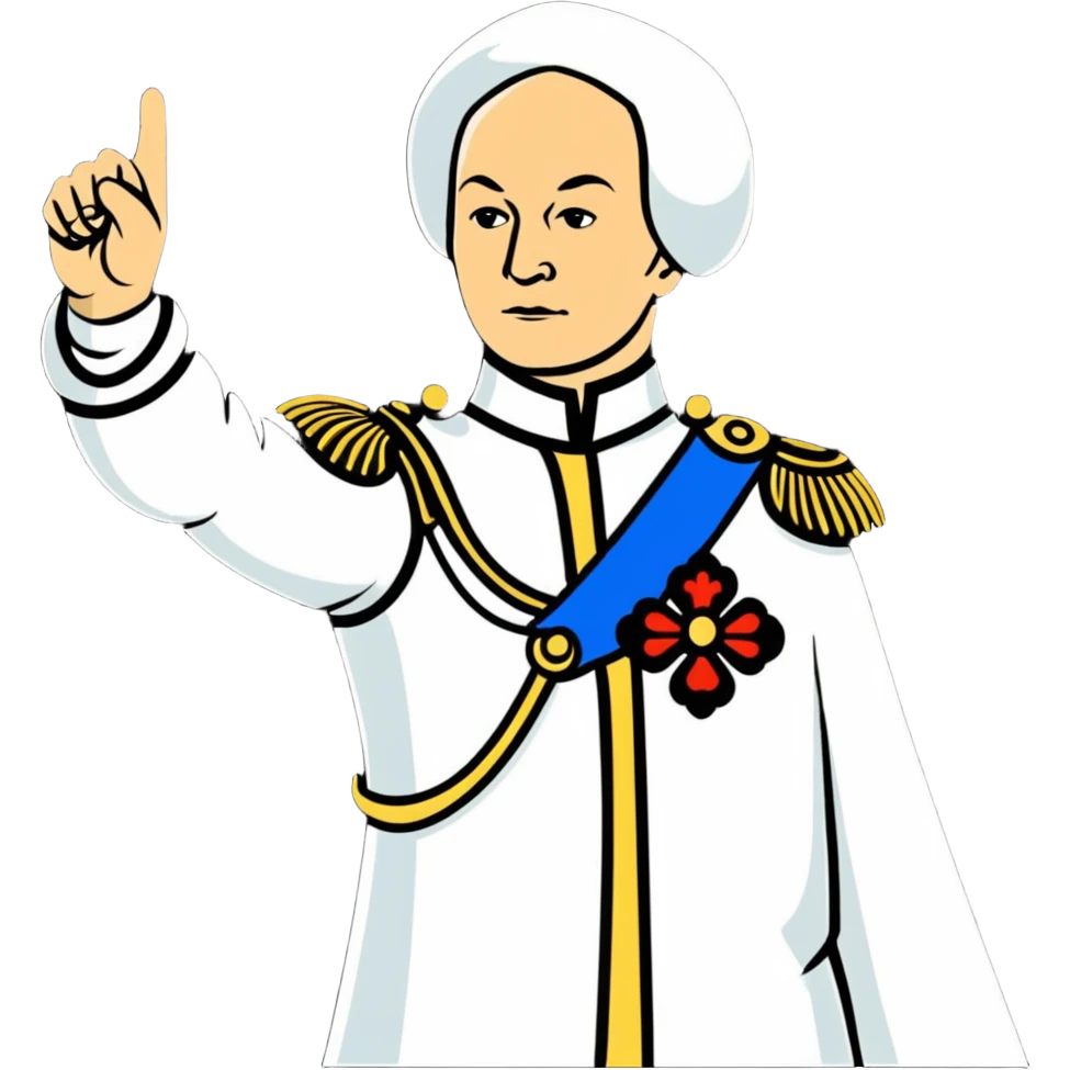 Peter I of Russia in imperial clothing pointing commandingly to the right emoji