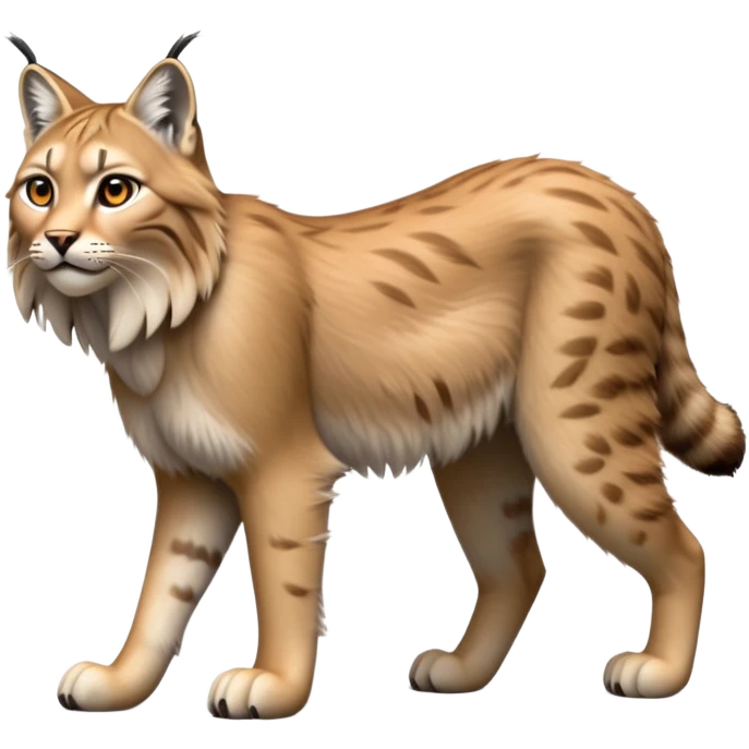 Cinematic-Lynx-Realistic-Full-Body-Standing on all fours-Emoji – head tilted dramatically, fur with faint spotting, long legs and large paws poised elegantly, simplified yet realistic focused features, highly detailed, glowing with an almost sarcastic glow zoomed out showing fluffy shoulders emoji