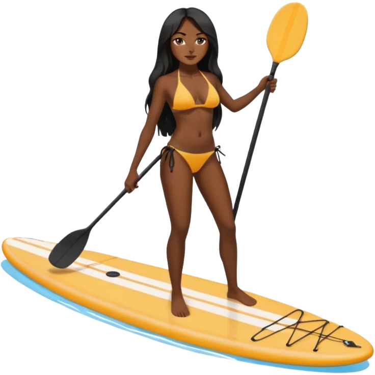 Dark long haired women in bikini on Standing paddle board emoji