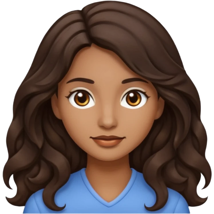 emoji of a woman with long wavy dark brown hair, dark brown eyes, and light brown skin emoji