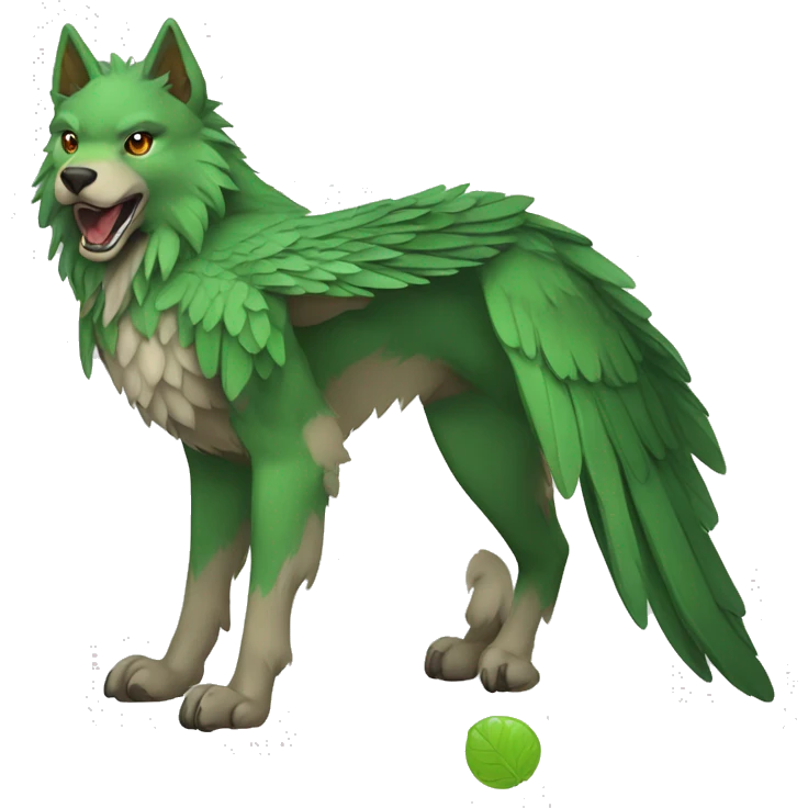 Full-body green gryphon-inspired wolf with a beak for its mouth and wings emoji