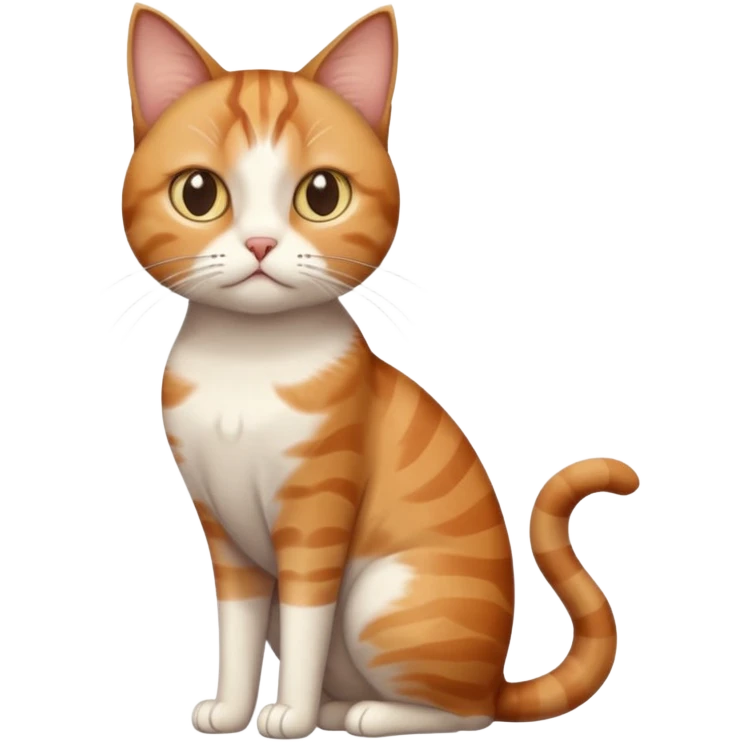 full body white, ginger and brown tabby calicio cat with skinny head and fat body with an anxious face emoji