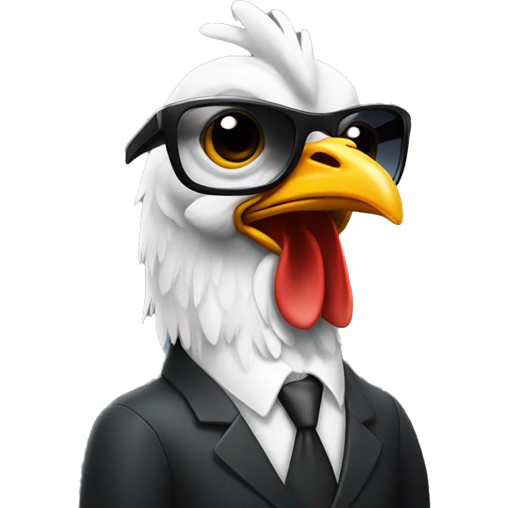 chicken with a sharp jawline with sunglasse wearing a business suit emoji