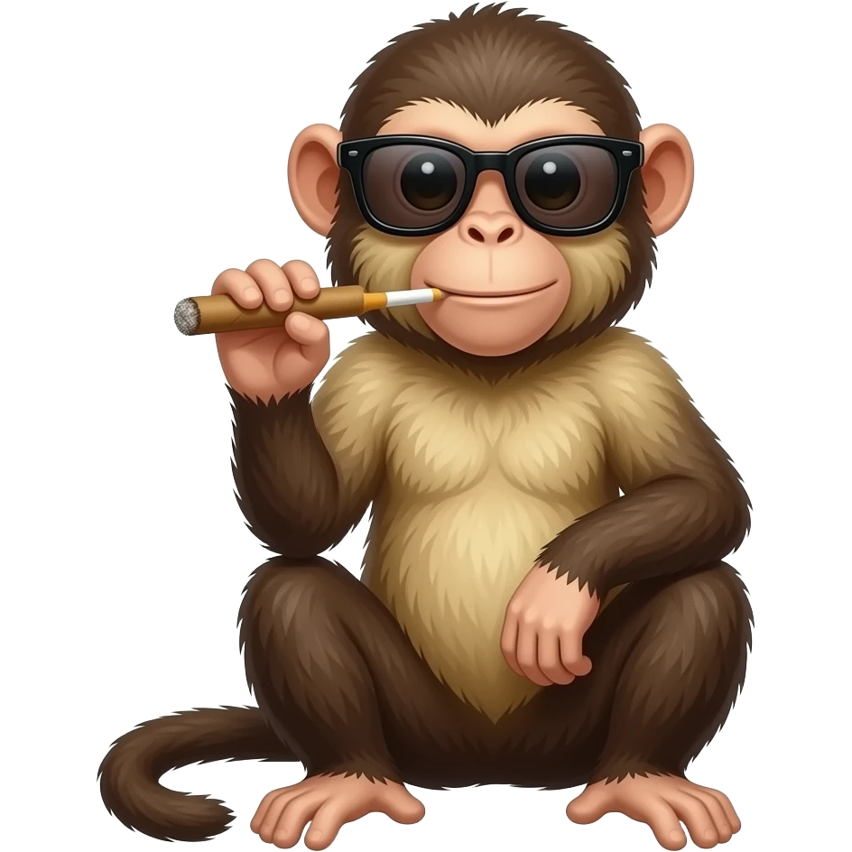 capuchin monkey sitting down with legs hanging Sunglasses smoking a blunt emoji