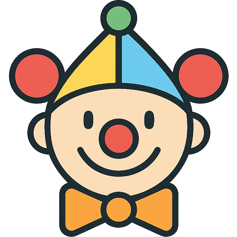 clown icon, flat design, cheerful face, minimal details emoji
