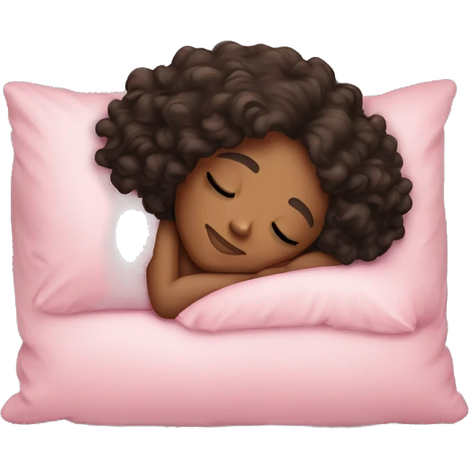Sleeping girl on pink pillow dark curly hair light skin emoji
