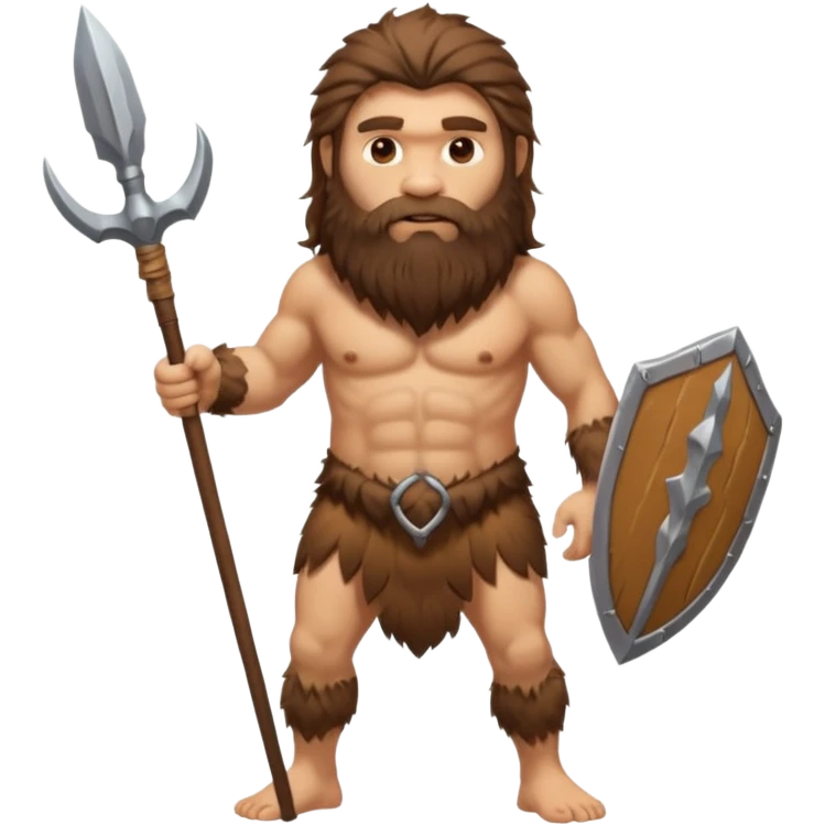 fullbody Neanderthal very hairy long hair and beard holding a spear emoji