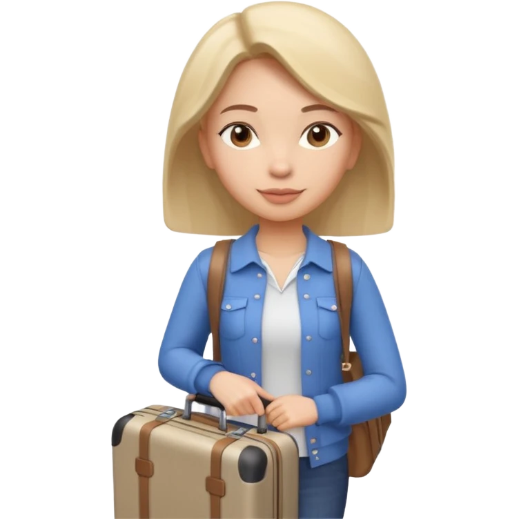 woman carrying a suitcase portrait, head and shoulders only, suitcase handle visible near shoulder, casual travel outfit, confident expression, travel vibe, 3D cartoon style, mobile game icon style, clean background, no text, no watermark emoji