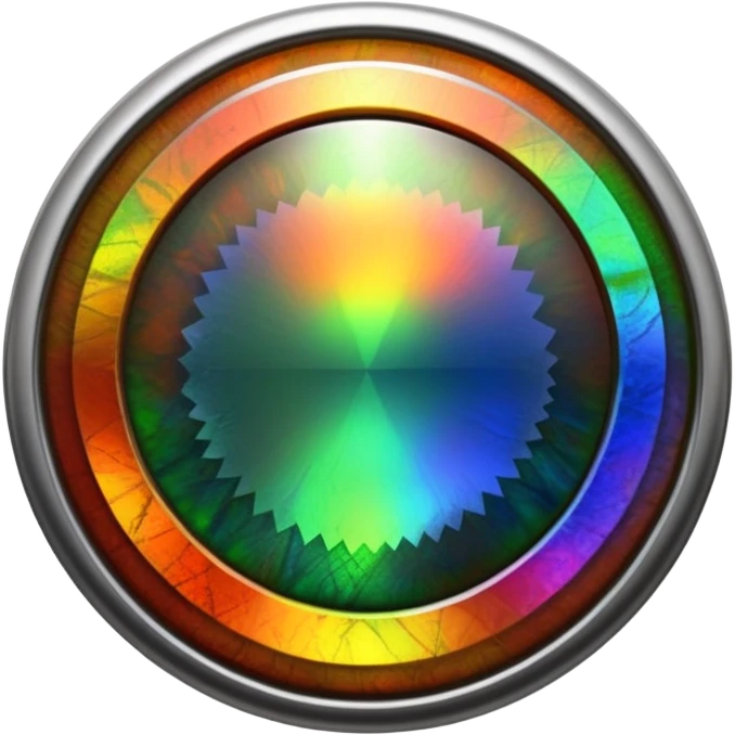 extra close-up round cut ammolite gemstone with holographic effect and elegant silver metal accent emoji